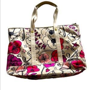 ▪️SOLD▪️COACH POPPY XL 17x11 GRAFFITI Petal FLOWER Weekender Duffle BAG—RARE